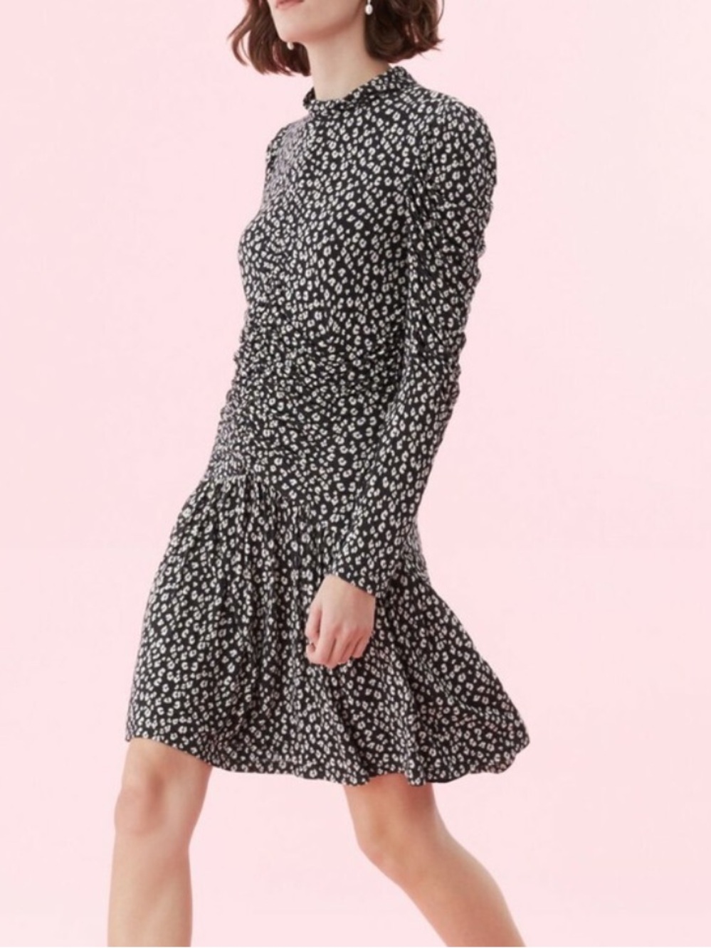 Rebecca taylor jersey cheetah dress drop waist ruffle puff slv cocktail sz s